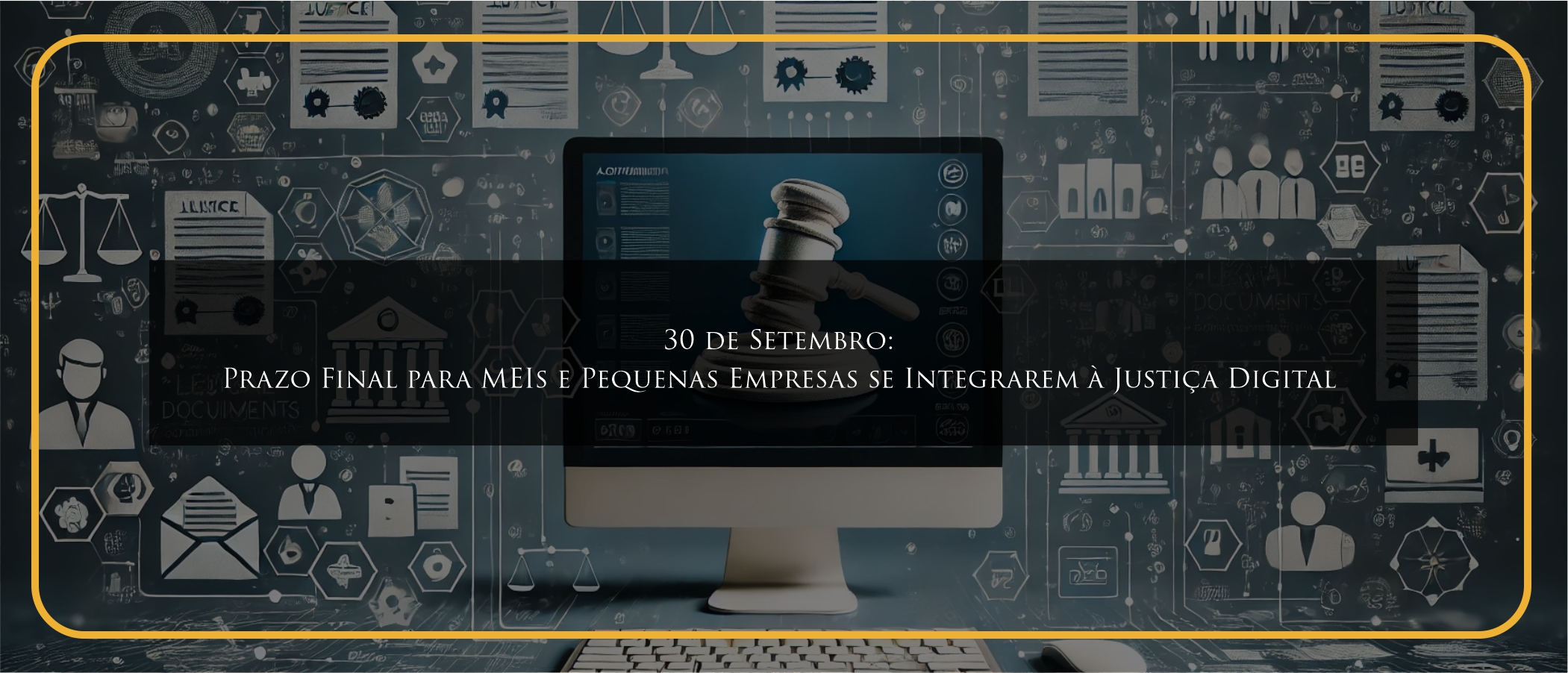 Tela de computador exibindo a plataforma de Domicílio Judicial Eletrônico com símbolos de justiça ao fundo e ícones de várias entidades legais.